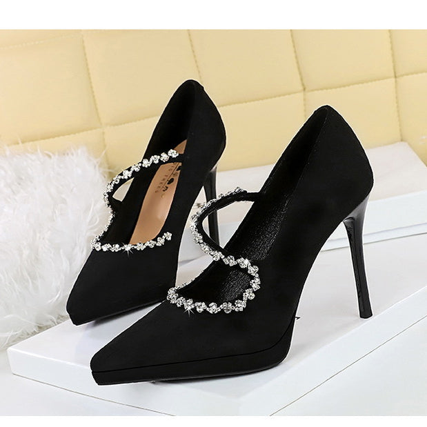 Cocktail Waterproof Platform Rhinestone Ankle Strap High Heel Pumps
