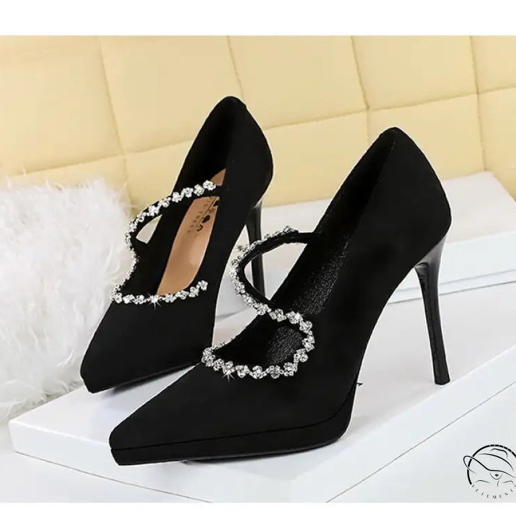 Cocktail Waterproof Platform Rhinestone Ankle Strap High Heel Pumps