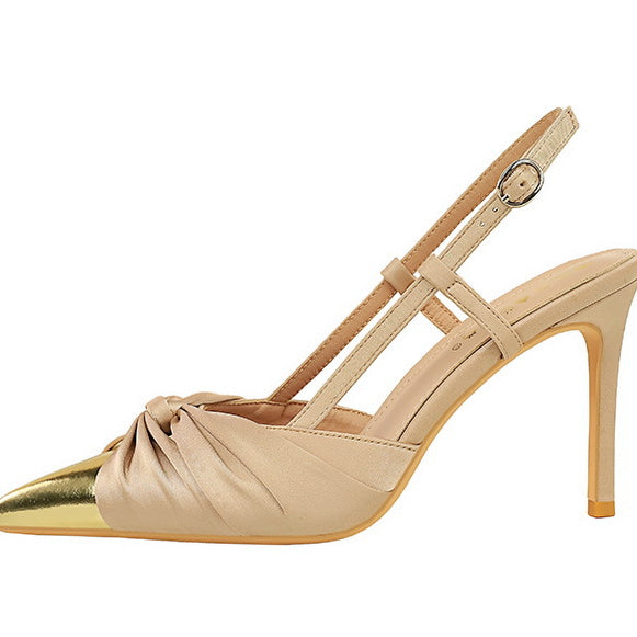 Satin Bow Color Block Pointed High Heel