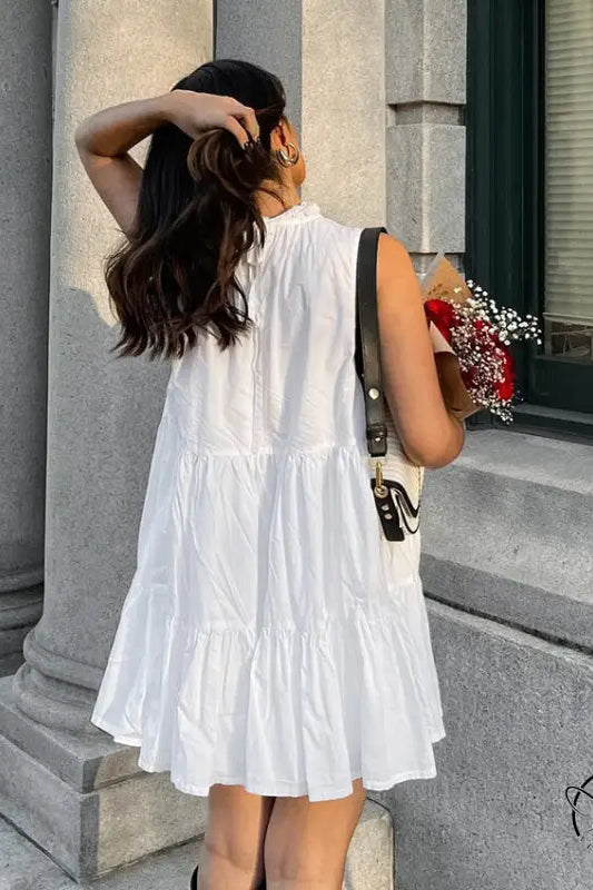 All Match White Elegant Loose Short Dress