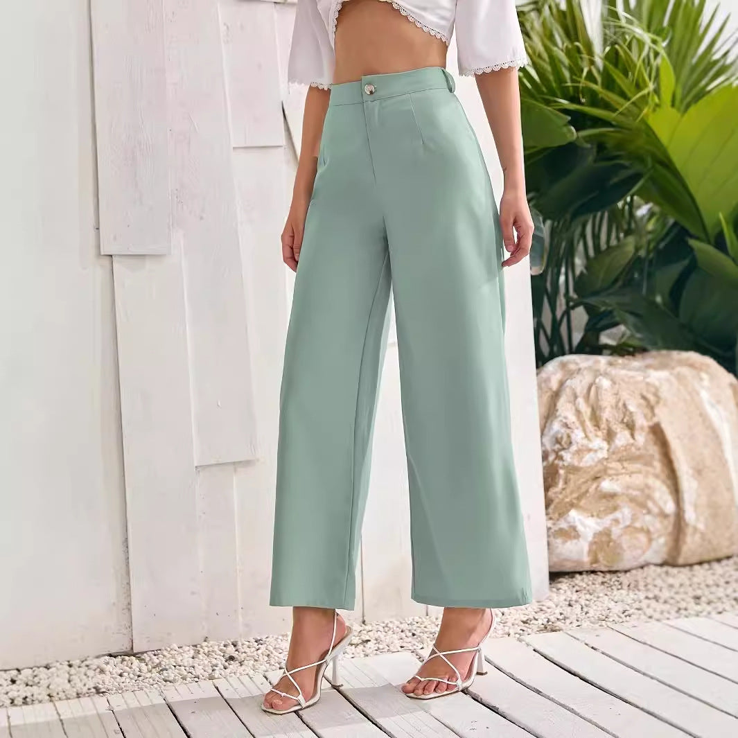 Light green fresh comfort wide leg pants showcased in the Fresh Comfort Wide Leg Pants product image