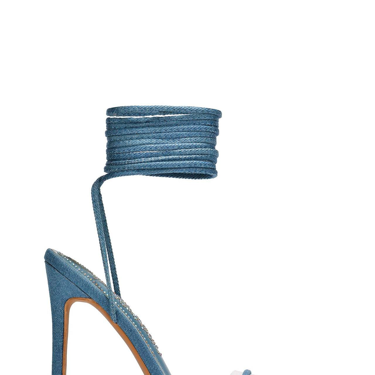 Blue denim stiletto heel with ankle wrap from Ankle Strap Stiletto Heels, perfect for langry fashion styles