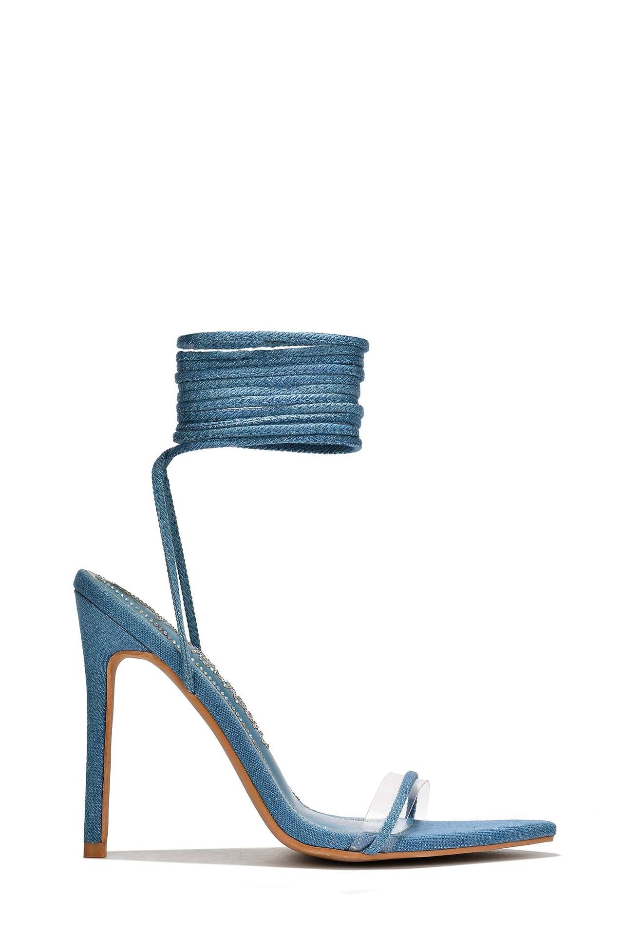 Blue denim stiletto heel with ankle wrap from Ankle Strap Stiletto Heels, perfect for langry fashion styles