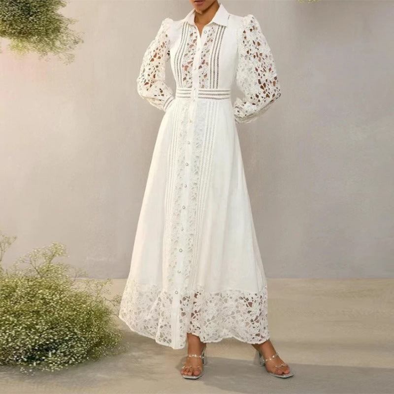 Elegant white lace maxi dress showcasing French High Grade summer women’s fashion