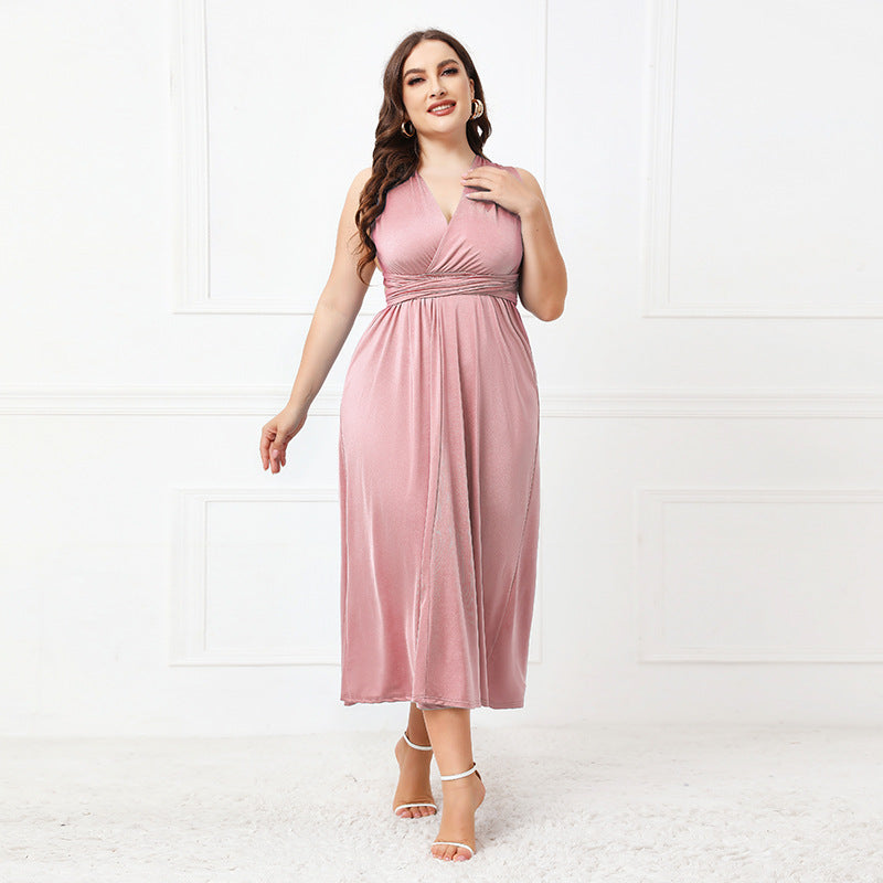 Dusty rose sleeveless midi dress from Elegant Cross Backless Lace up Dress for fashion enthusiasts