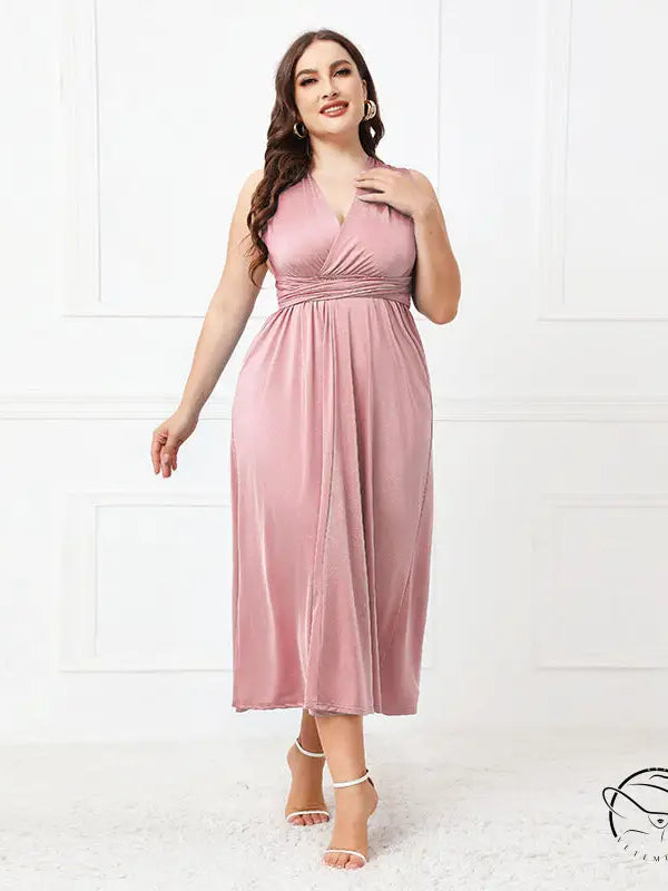 Elegant cross backless dusty rose sleeveless midi dress
