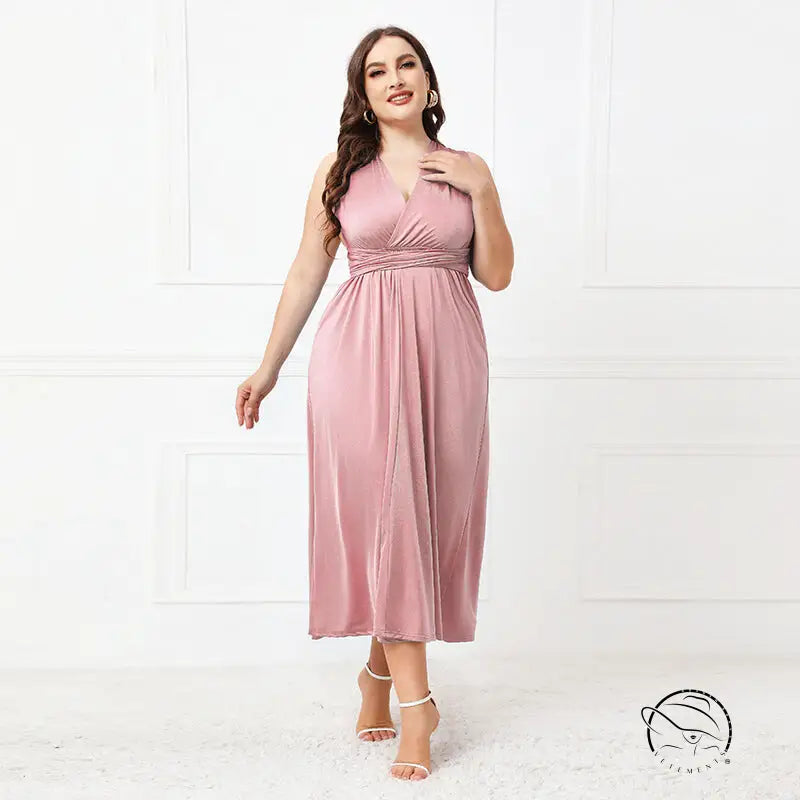 Elegant cross backless dusty rose sleeveless midi dress
