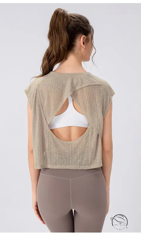 Summer Yoga Blouse Women Hollow out Cutout Breathable Sleeveless Top Short Loose Running Sports Workout