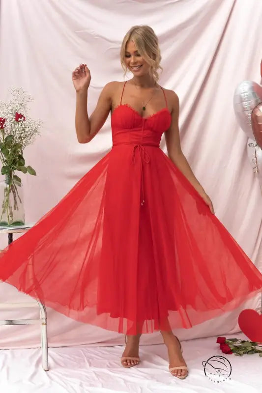 Elegant red chiffon sexy sling dress in light blue