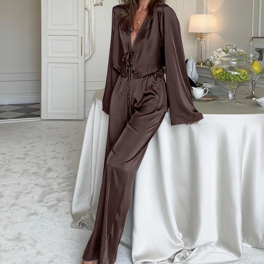 Brown satin pajama set from Casual Comfortable Soft Homewear collection
