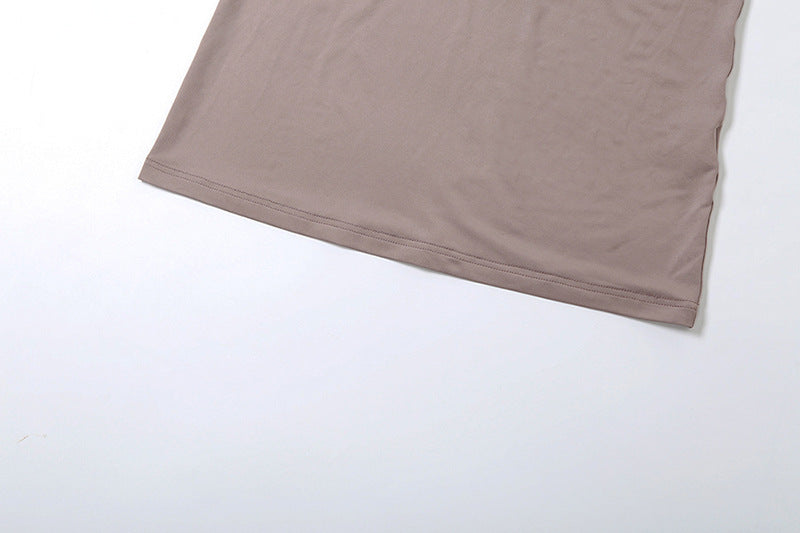 Taupe-colored fabric from the Summer Women Elegant Backless Tube Top Halter Pleated Two Piece Set, showcasing stylish ملابس in langry fashion