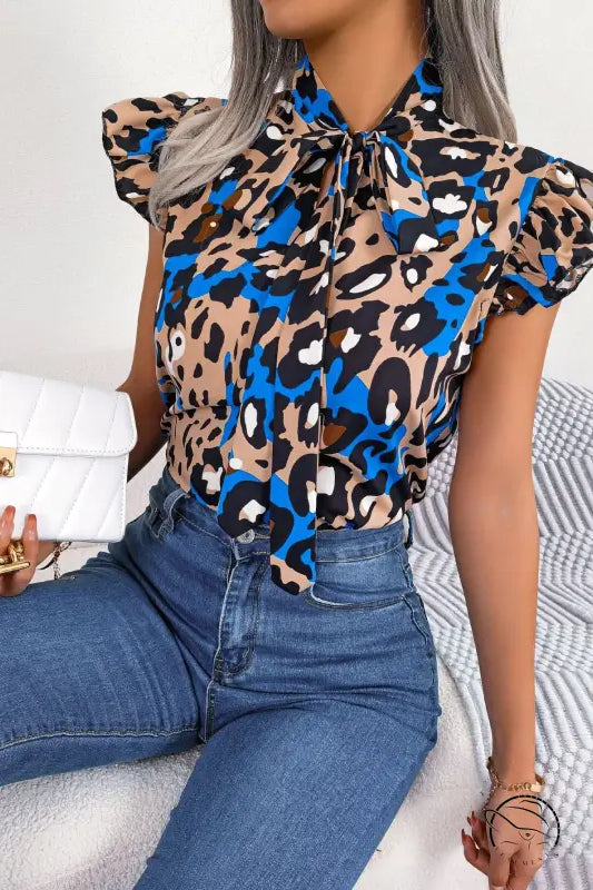 Casual leopard print blouse with pussy bow collar