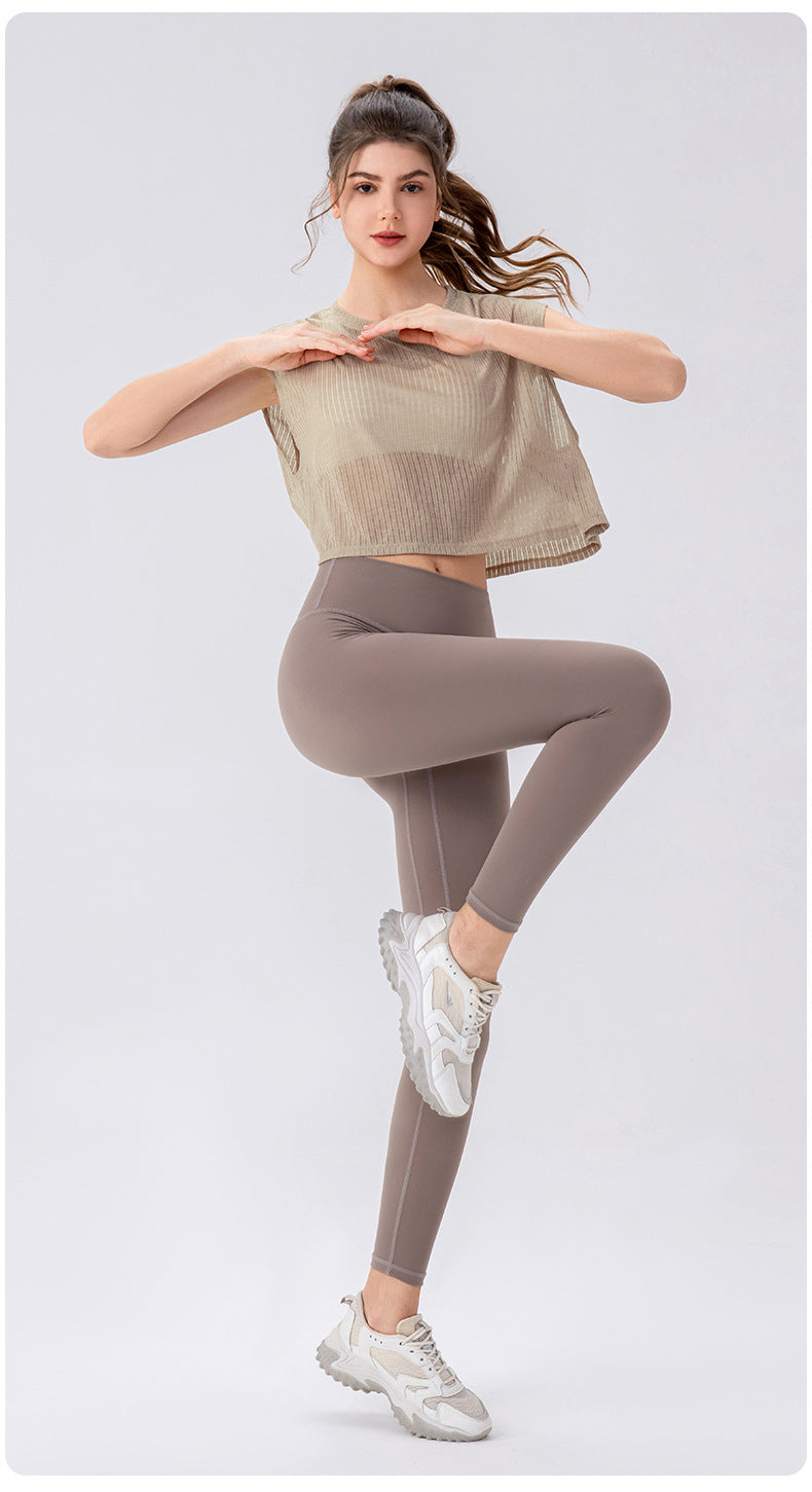 Summer Yoga Blouse Women Hollow out Cutout Breathable Sleeveless Top Short Loose Running Sports Workout