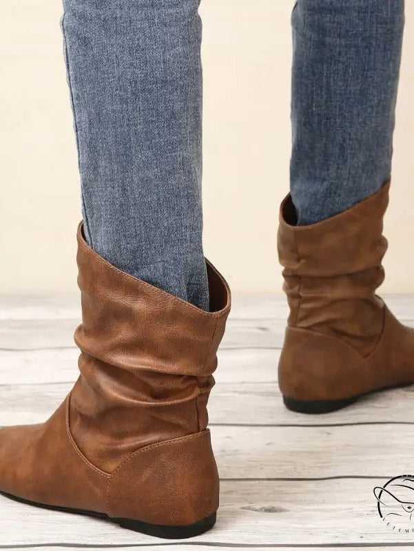 Langry fashion brown slouch ankle faux leather boots