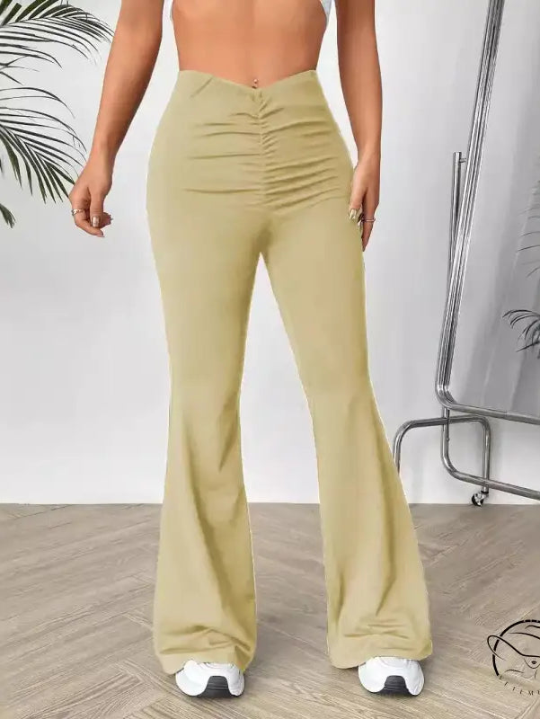 High-waisted V-shaped waist slimming bootcut trousers in beige