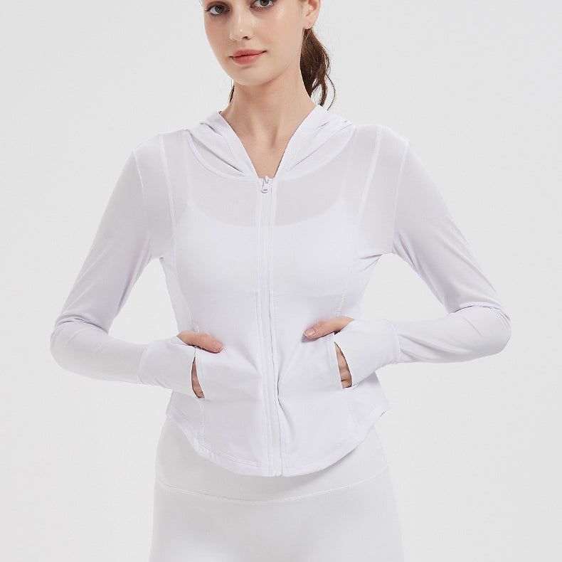 Sports Jacket Women High Elastic Hooded Quick Drying Top Violently Sweat Running Training Yoga Clothes Coat