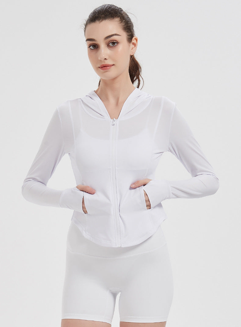 Sports Jacket Women High Elastic Hooded Quick Drying Top Violently Sweat Running Training Yoga Clothes Coat