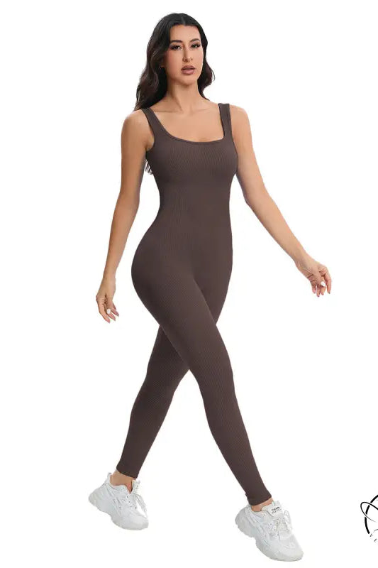 Langry breathable seamless knitted peach hip slim fit brown bodysuit