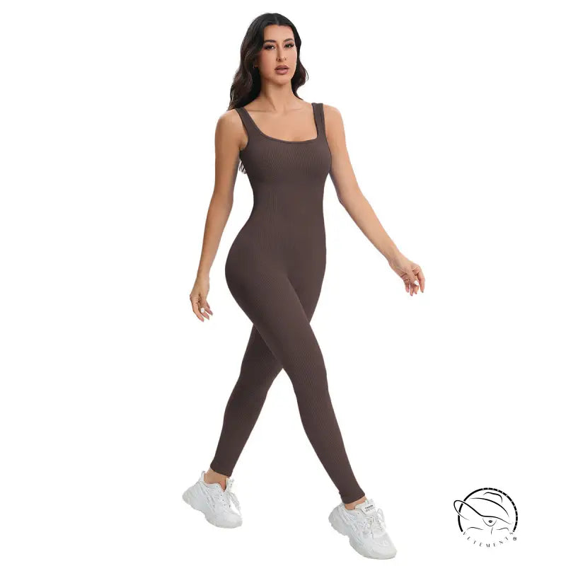 Langry breathable seamless knitted peach hip slim fit brown bodysuit