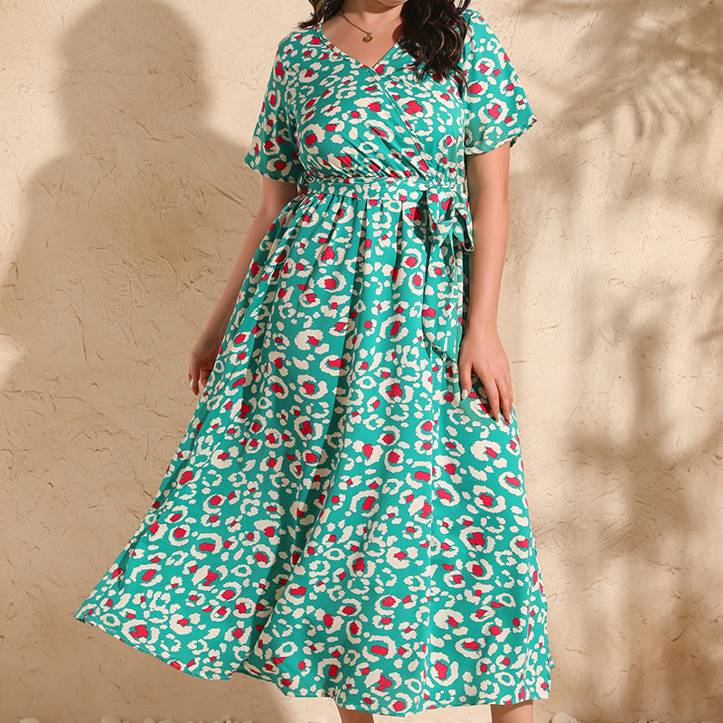 Green and red patterned maxi dress from Colourful Rose Holiday Dress V Neck Short-Sleeved Chiffon Dress, a stylish fashion ملابس