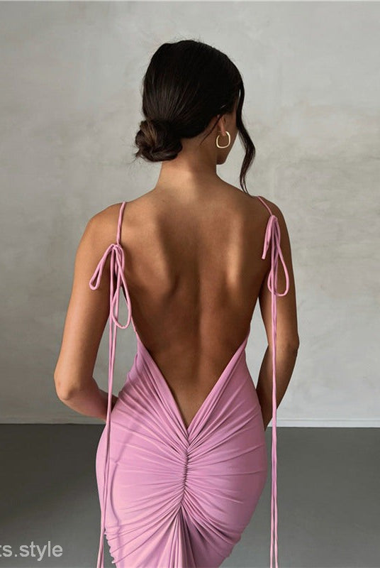 Backless pink dress showcasing the Elegant Slim Fit Sheath Dress design and style