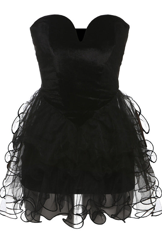 Elegant Backless puffy dress in a strapless black design for stylish fashion choices