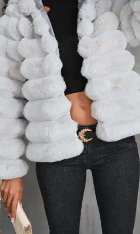 White faux fur jacket for autumn winter faux coat