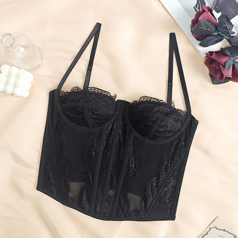 Black lace bustier top from Cute Push Up Corset, perfect for elegant fashion and ملابس