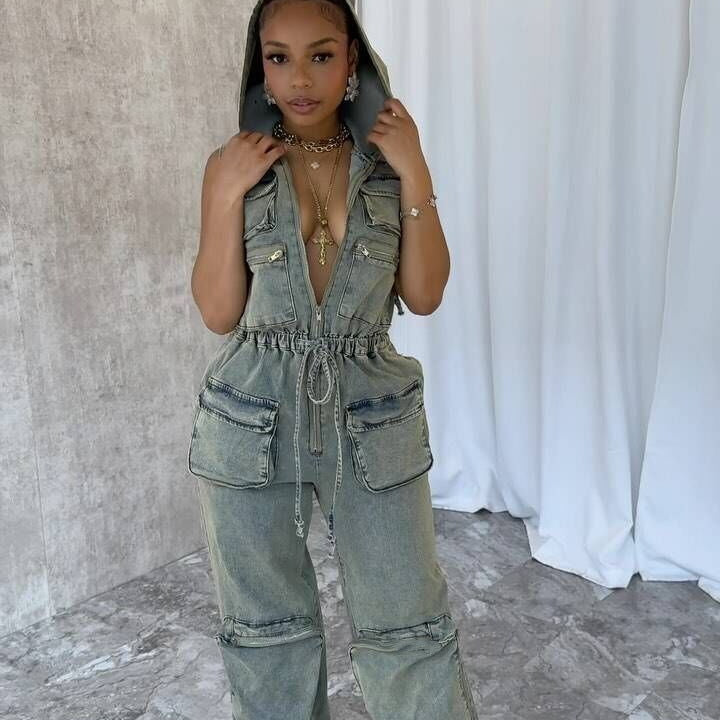 Olive green utility jumpsuit from Hooded One Piece Overalls Casual Stretch Nostalgic Jumpsuit, perfect for langry fashion and ملابس style