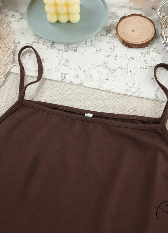 Solid brown spaghetti strap camisole in comfortable knitted pajamas
