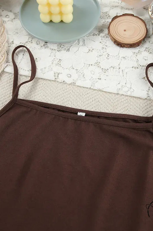 Solid brown spaghetti strap camisole in comfortable knitted pajamas