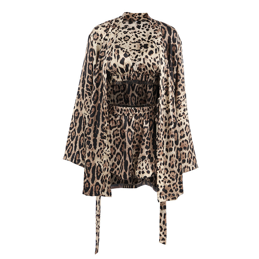 Leopard print lounge set featuring summer fashion, skin-friendly ملابس for ladies at home