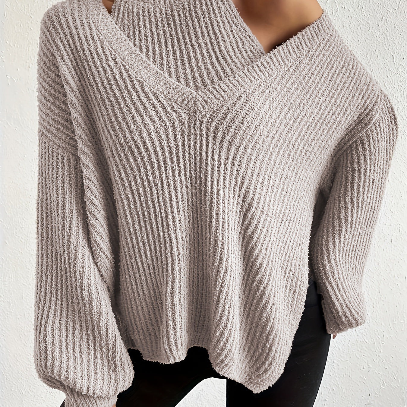 Gray textured asymmetrical Cozy Knitted Sweater, fashionable langry ملابس for stylish wear