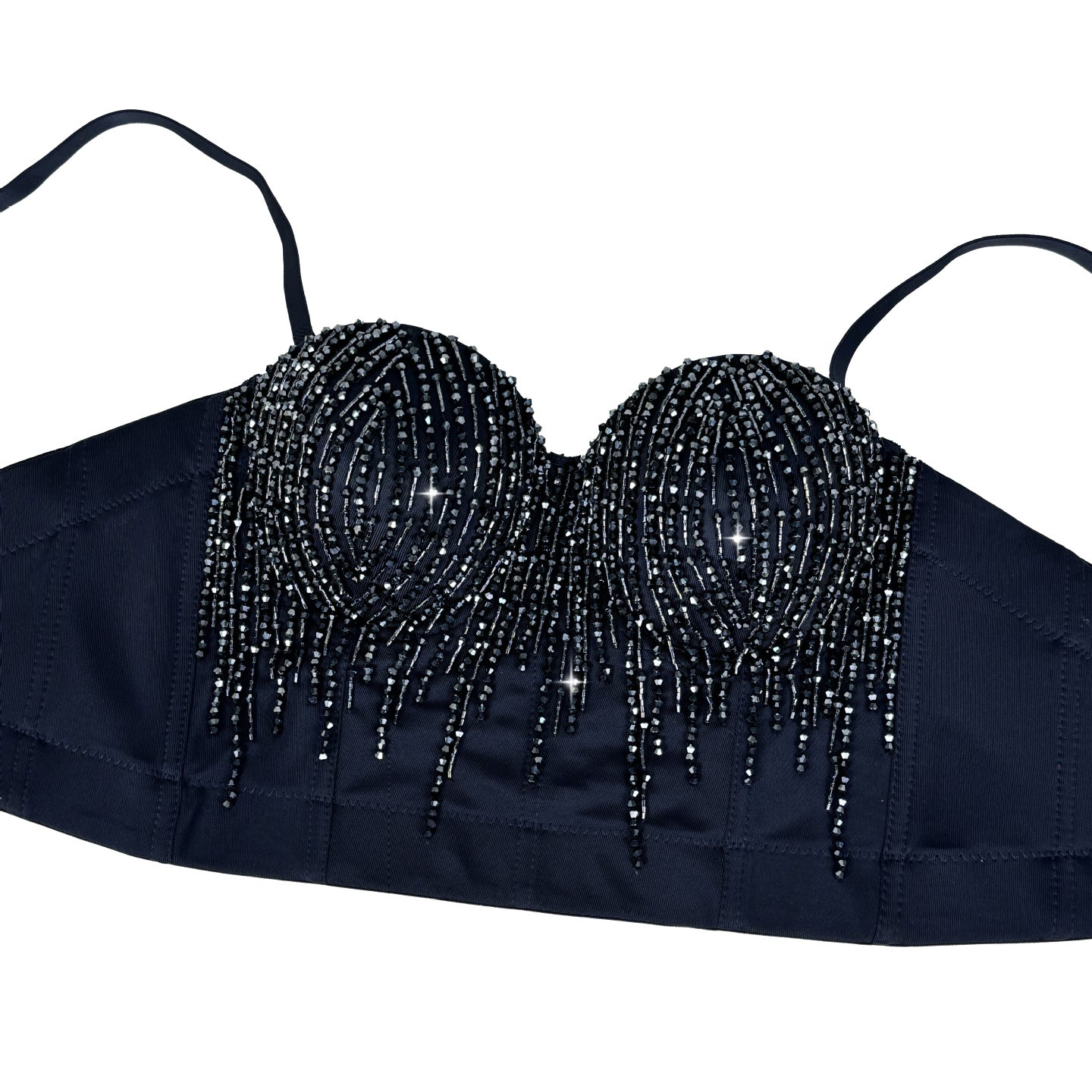 Elegant langry black beaded bikini top with adjustable straps