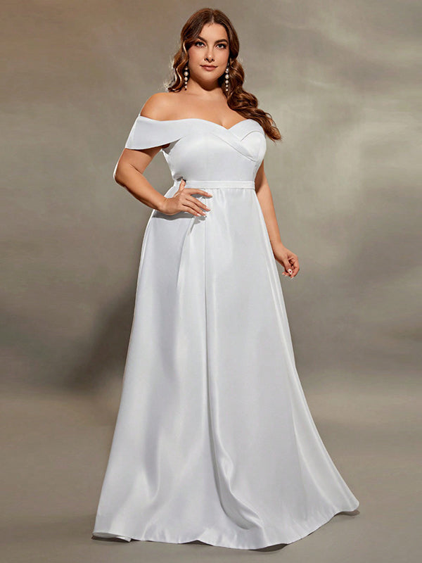 Elegant off-the-shoulder white gown from Summer Off Shoulder Evening Dress collection, perfect for fashion enthusiasts