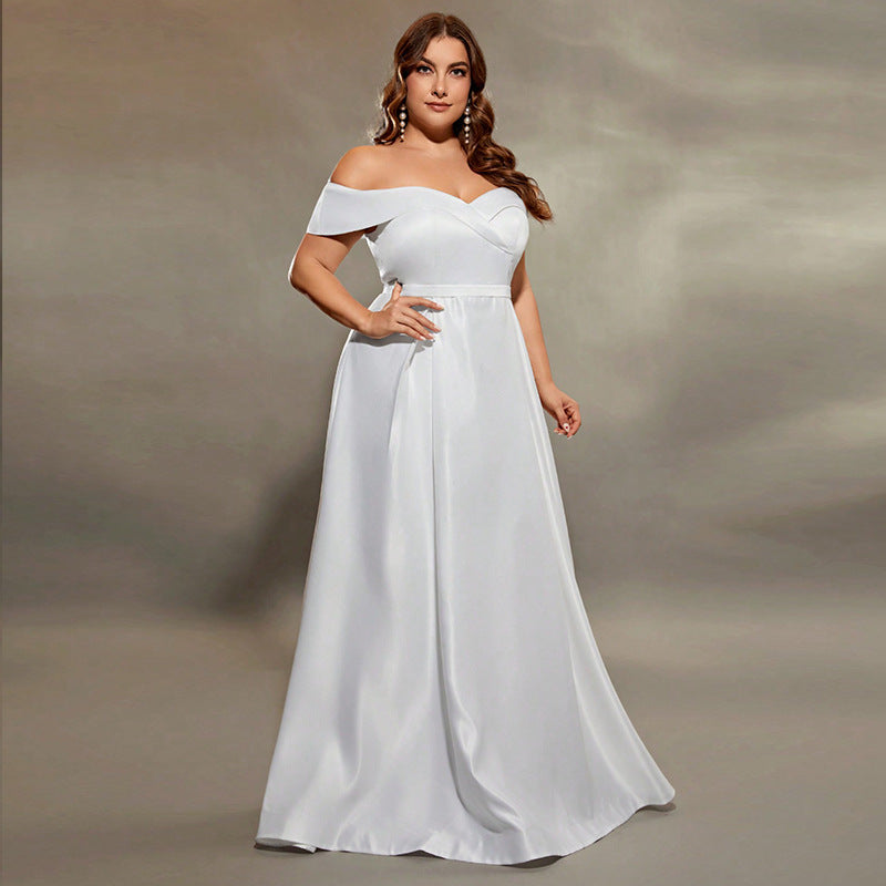 Elegant off-the-shoulder white gown from Summer Off Shoulder Evening Dress collection, perfect for fashion enthusiasts