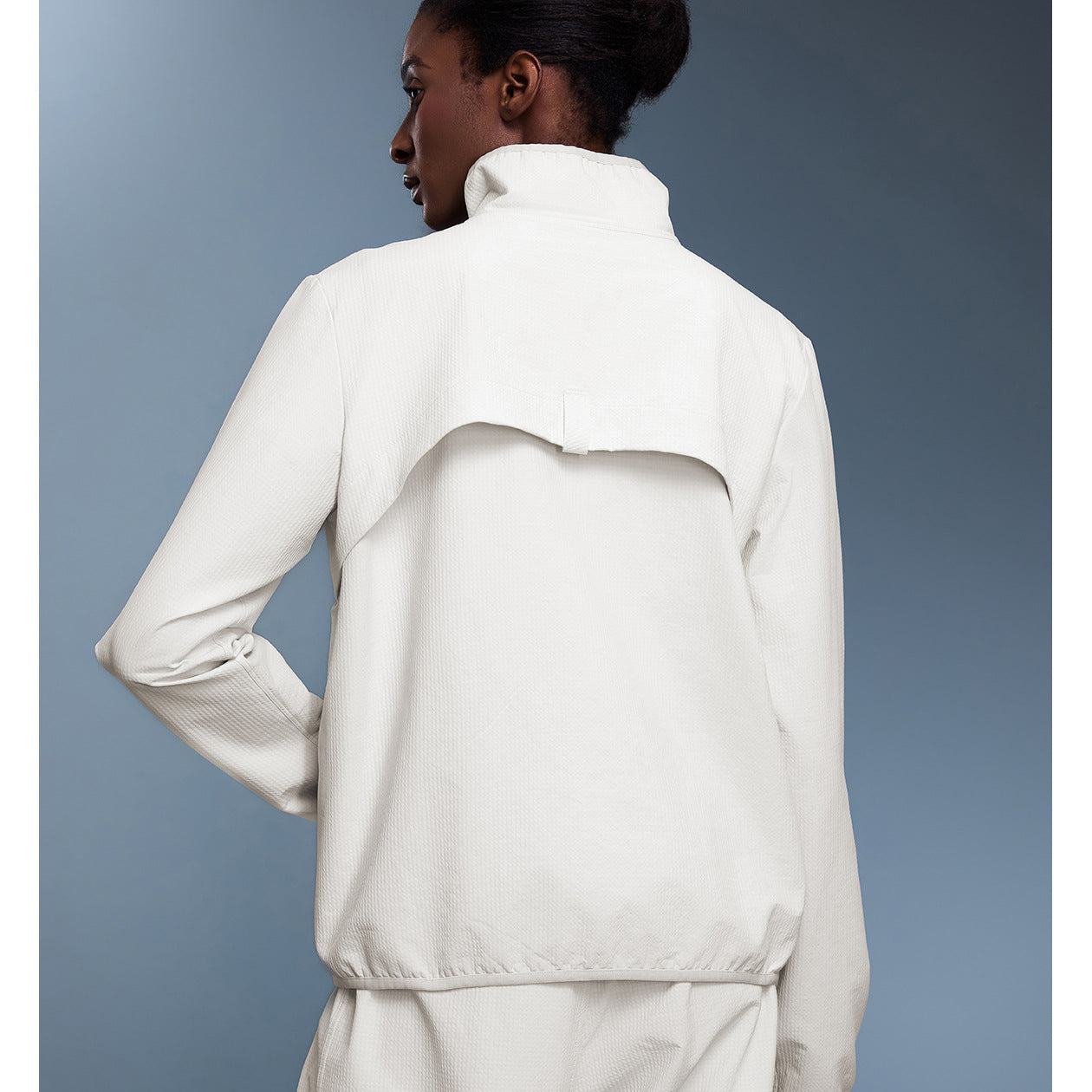 Langry outdoor lightweight waterproof white zip-up jacket with high collar