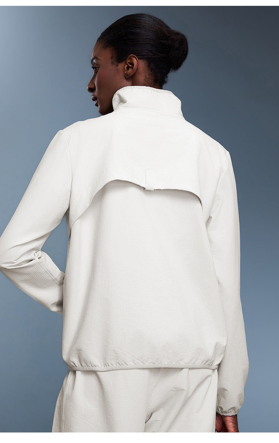 Langry outdoor lightweight waterproof white zip-up jacket with high collar