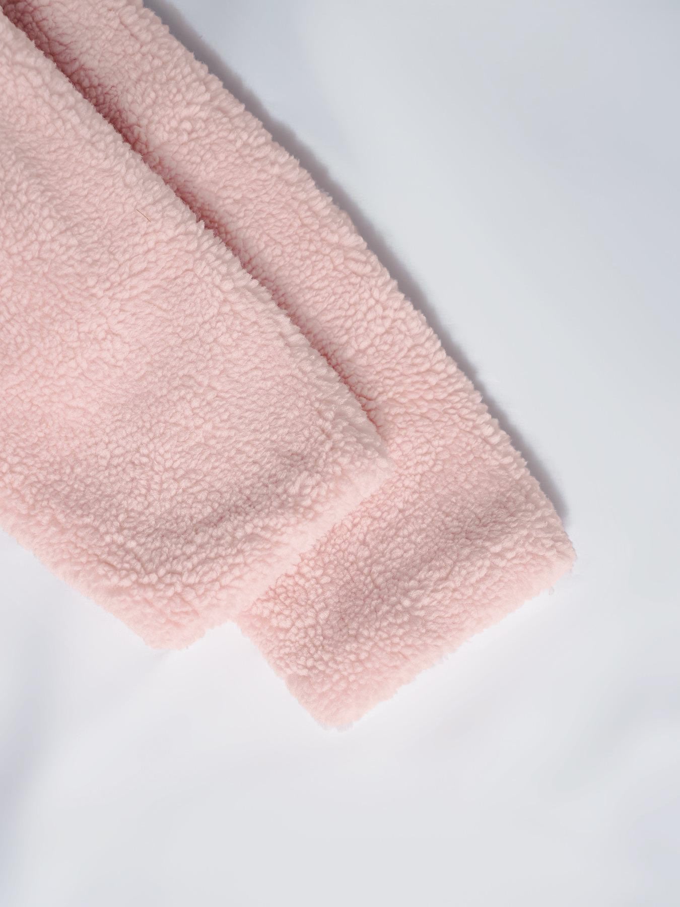 Pink sherpa fabric for luxurious Fur Collared Plush Long Coat in trendy fashion style