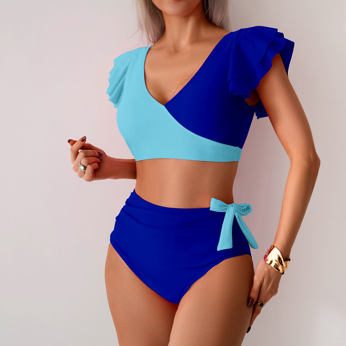 Two-tone blue high-waisted swimsuit from Stunning High Waist Bikini for stylish summer fashion