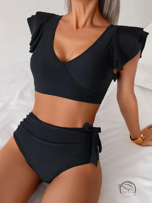 Stunning high waist black two-piece bikini swimsuit