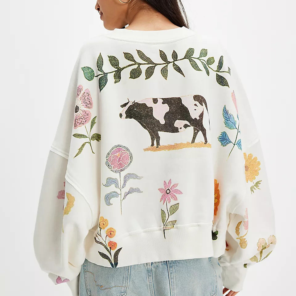 Winter Printing Loose Casual Top All Matching Hoodie