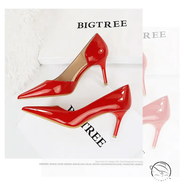 Shiny Patent Leather Side Hollow out High Heels