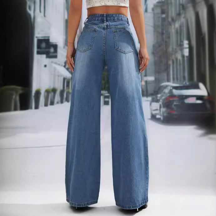 Light blue wide-leg denim trousers from Denim Fashionable Figure Flattering collection