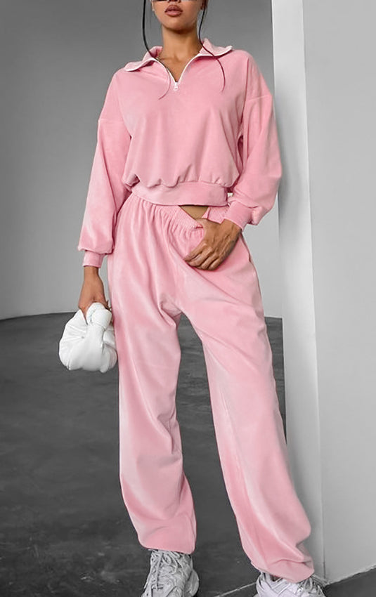 Gentle Pink Knitted Velvet Langry Fashion Set