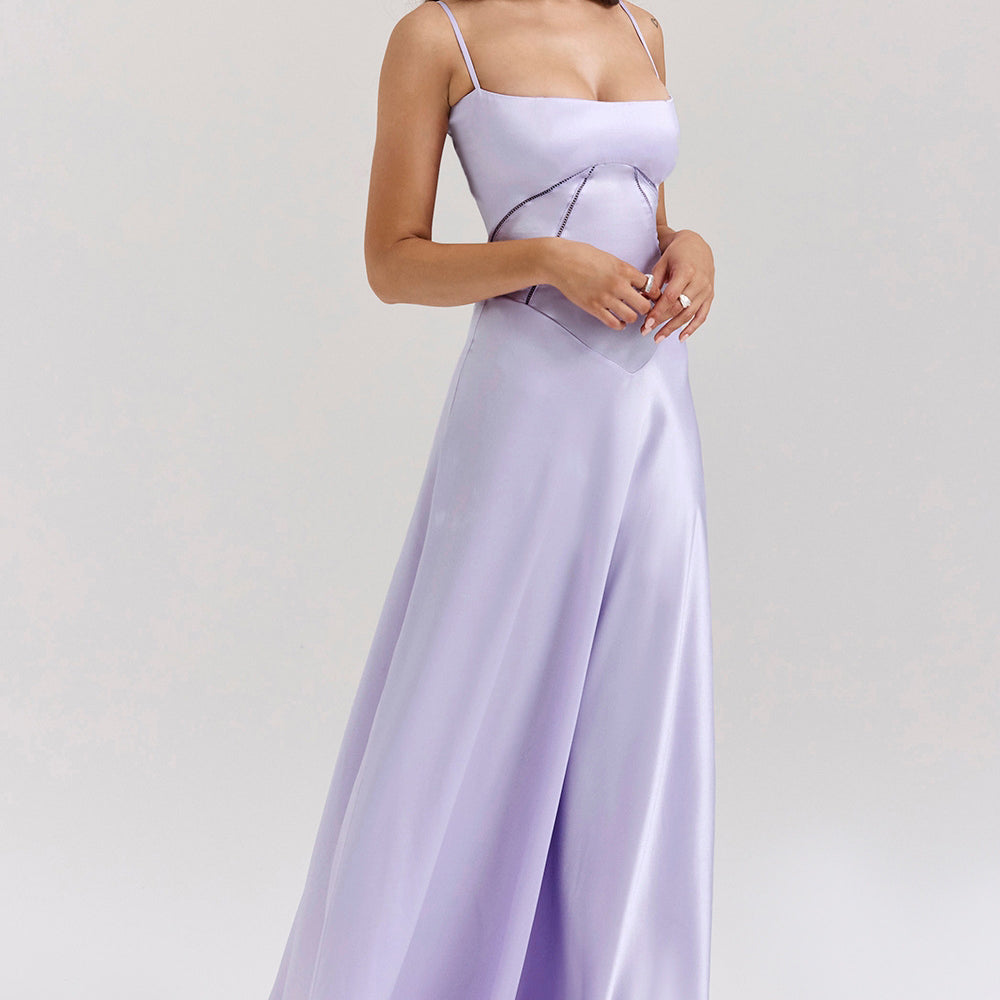 Lilac satin spaghetti strap gown from Beautiful Backless Evening Dress collection, fashion ملابس