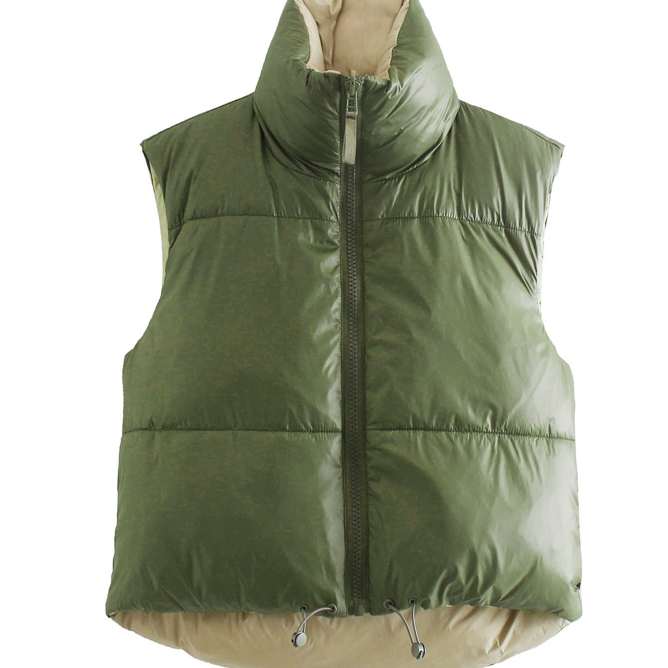 Olive green street double sided cotton padded vest for versatile style and comfort