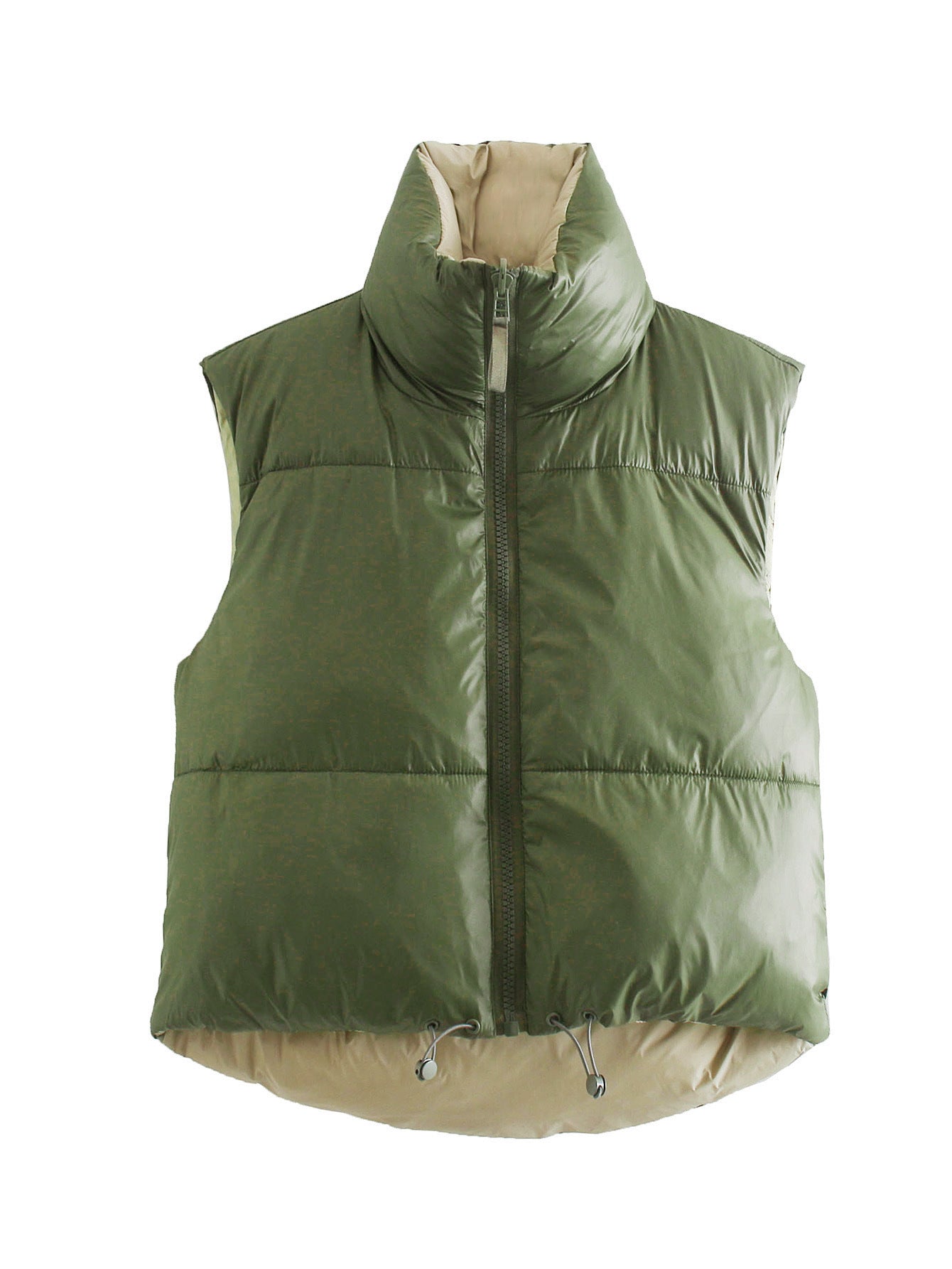 Olive green street double sided cotton padded vest for versatile style and comfort