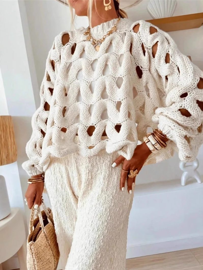 Casual Vacation Hook Floral Sweater Pullover
