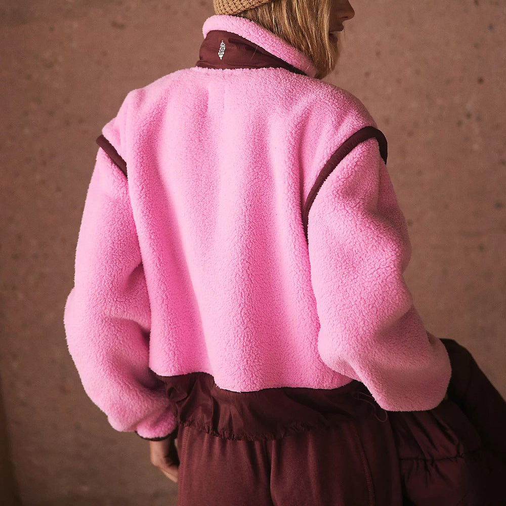 Pink fleece jacket from the Langry Outdoor Lambswool Cardigan Zipper Coat collection